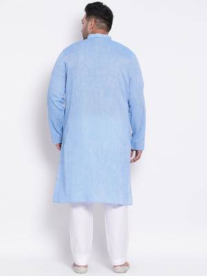 Blue plain cotton kurta pajama 4