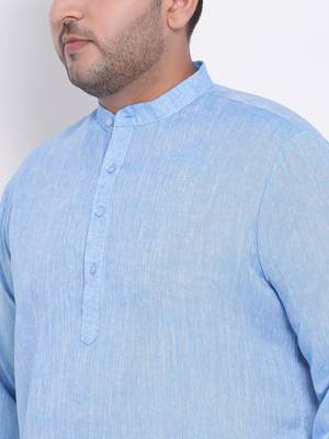 Blue plain cotton kurta pajama 5