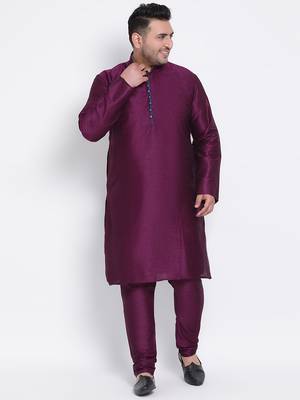 Purple plain Silk kurta pajama 1