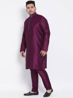 Purple plain Silk kurta pajama 2