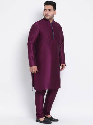 Purple plain Silk kurta pajama 3