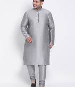 Grey plain Silk kurta pajama