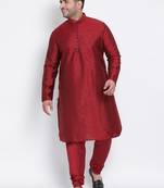 Maroon plain Silk kurta pajama