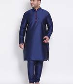 blue plain Silk kurta pajama