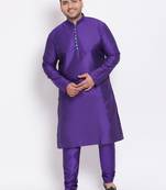 Purple plain Silk kurta pajama