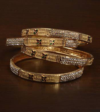 Matte Finished Zircon Embellished Meenakari Worked Bangles BD500 1
