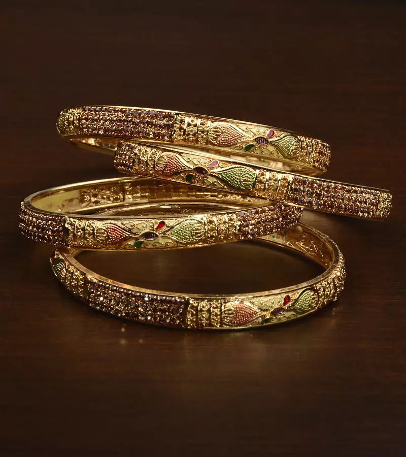 Matte Finished Zircon Embellished Meenakari Worked Bangles BD501