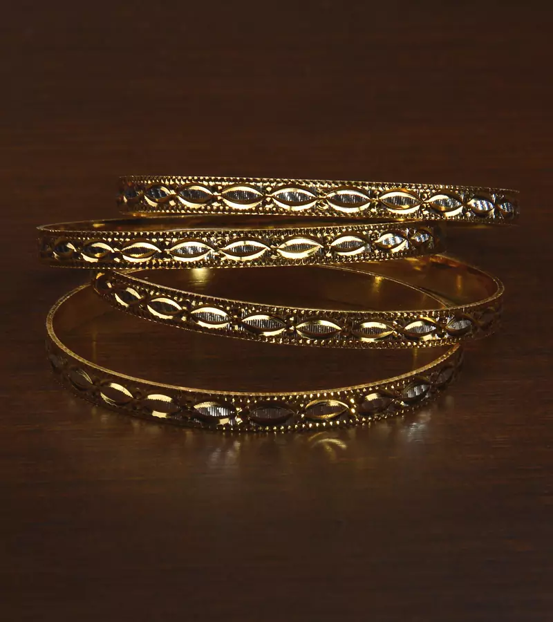 Gold and Rhodium Plated Intricate Worked Two Pairs of Bangles BD503