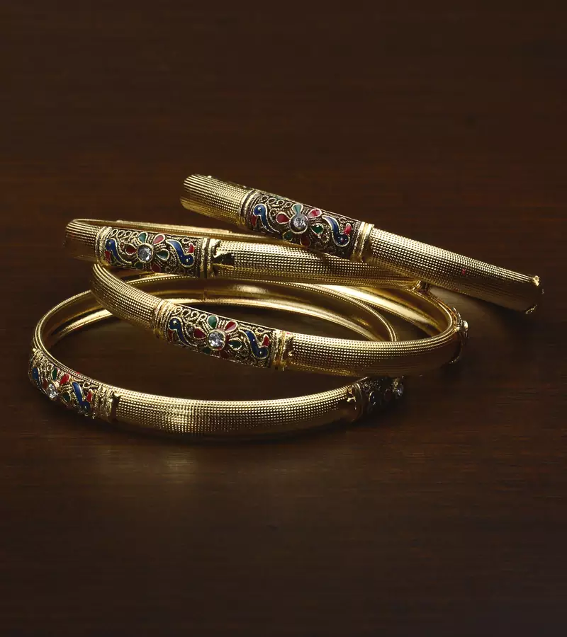 Matte Finished Stone Embellished Meenakari Worked Bangles BD505