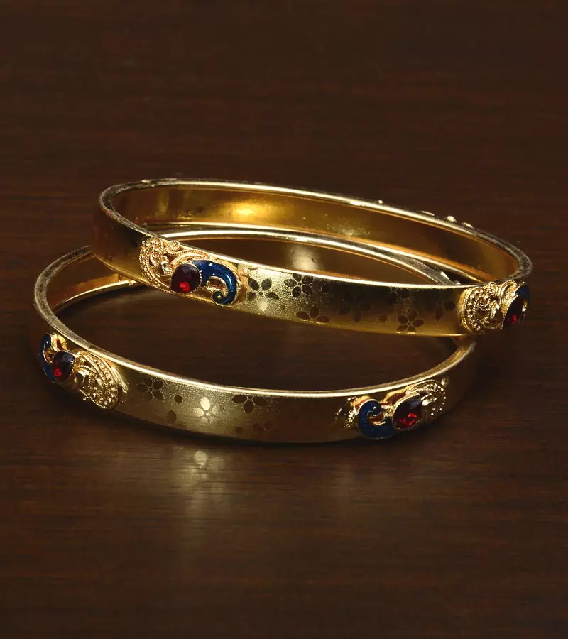 Matte and Gold Finished Meenakari Worked Pair of Designer Bangles BD512