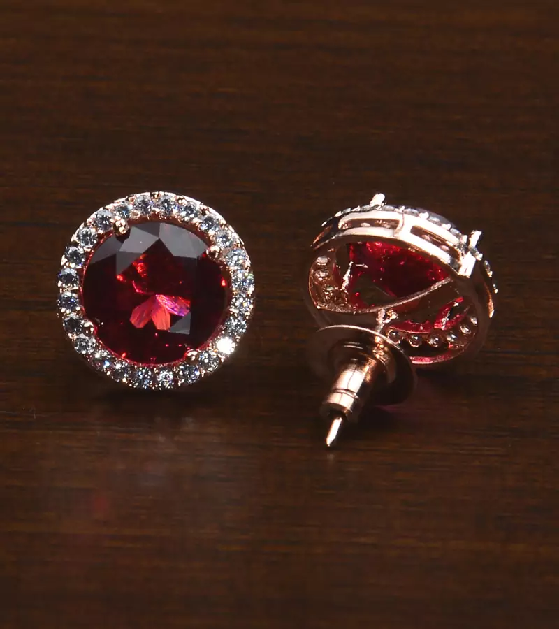 Rose Gold Plated Magenta Stone Embellished American Diamond Stud 216ED600