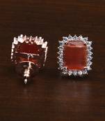 Rose Gold Plated Rust Orange Stone Embellished American Diamond Stud 216ED601