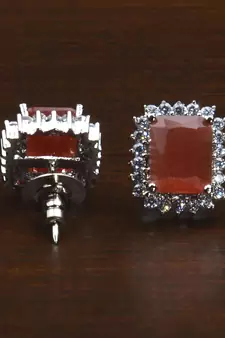 Rhodium Plated Rust Orange Stone Embellished American Diamond Stud 216ED602