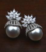 Rhodium Plated Pearl and American Diamond Embellished Earrings 216ED603