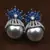 Rhodium Plated Sapphire and Pearl Embellished AD Earrings 216ED605