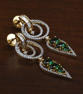 Gold Plated Hydro Emerald Embellished American Diamond Earrings 216ED608 1