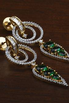 Gold Plated Hydro Emerald Embellished American Diamond Earrings 216ED608