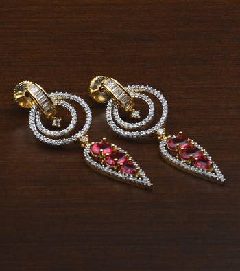 Gold Plated Hydro Ruby Embellished American Diamond Earrings 216ED609 1