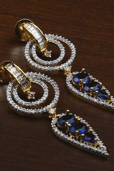 Gold Plated Hydro Sapphire Embellished American Diamond Earrings 216ED610