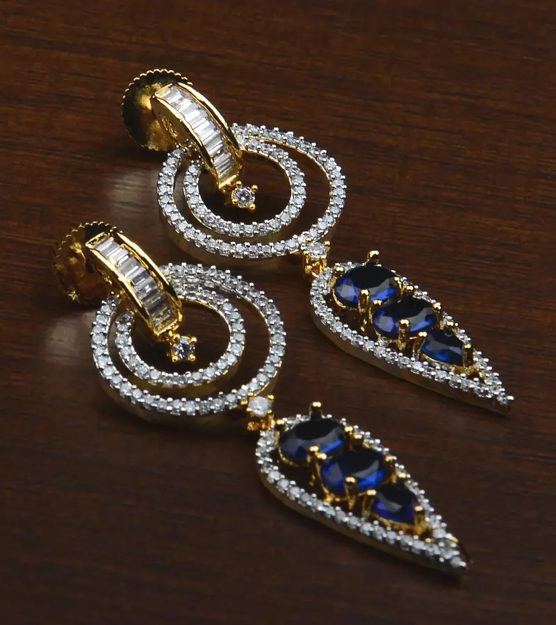 Gold Plated Hydro Sapphire Embellished American Diamond Earrings 216ED610