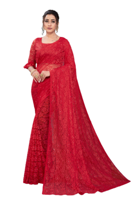 Red Rasal Net Bollywood Look Saree 1