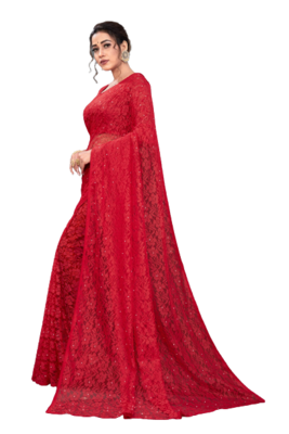 Red Rasal Net Bollywood Look Saree 3