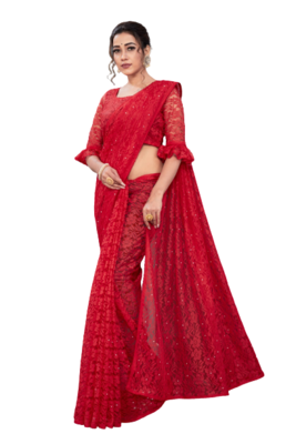 Red Rasal Net Bollywood Look Saree 4