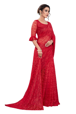 Red Rasal Net Bollywood Look Saree 6