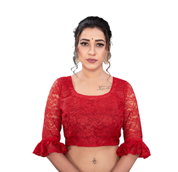 Red Rasal Net Bollywood Look Saree 7