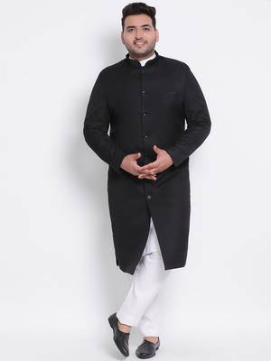 black plain viscose sherwani 1