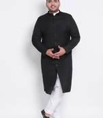 black plain viscose sherwani