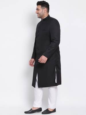 black plain viscose sherwani 2