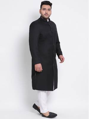 black plain viscose sherwani 3