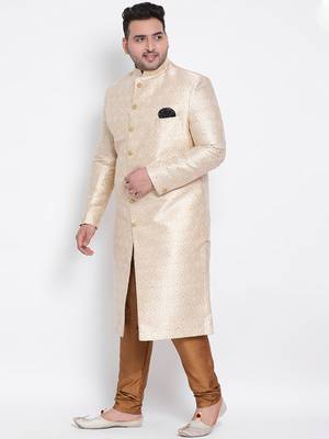 beige woven viscose sherwani 2