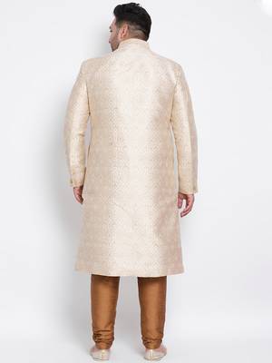 beige woven viscose sherwani 4