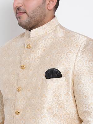 beige woven viscose sherwani 5