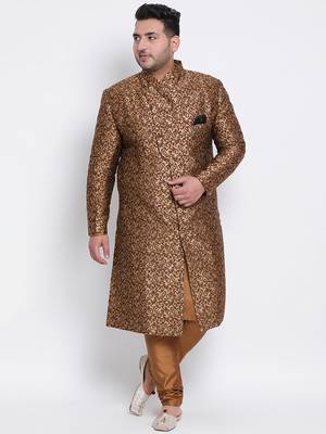 brown woven viscose sherwani 1