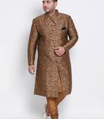 brown woven viscose sherwani