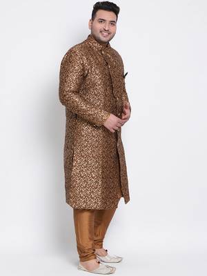 brown woven viscose sherwani 3
