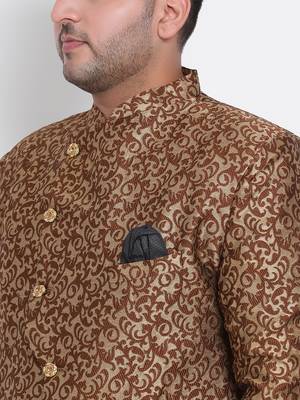 brown woven viscose sherwani 5