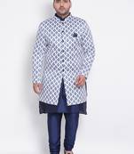 white Printed viscose sherwani