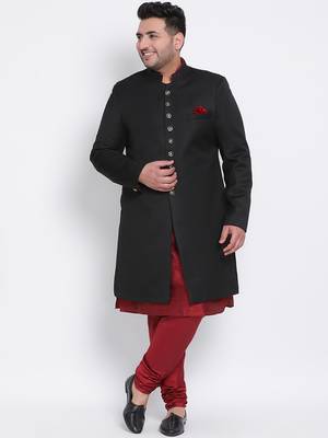 maroon plain viscose sherwani 1
