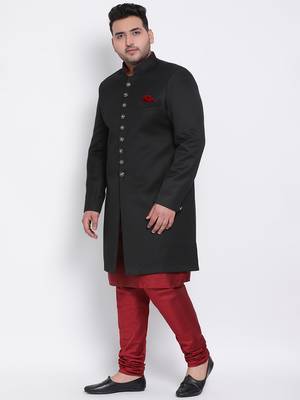 maroon plain viscose sherwani 2