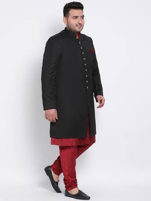 maroon plain viscose sherwani 3
