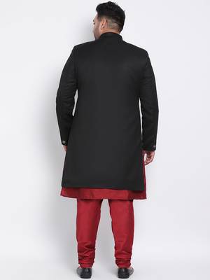 maroon plain viscose sherwani 4