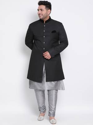 grey plain viscose sherwani 1