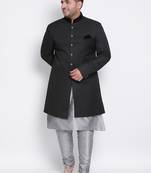 grey plain viscose sherwani