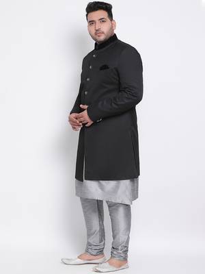 grey plain viscose sherwani 2