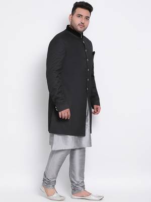 grey plain viscose sherwani 3