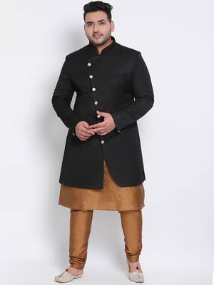 brown plain viscose sherwani 1